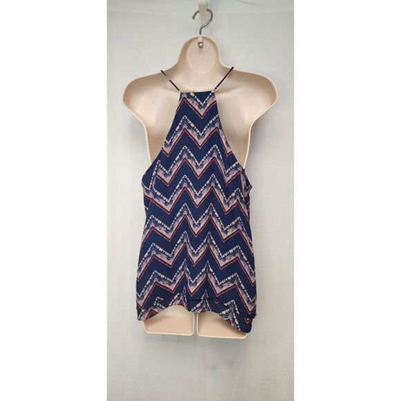 Paper Crane Womens Halter Neck Sleeveless Blouse Top Size Large Multicolor Navy - Picture 4 of 6